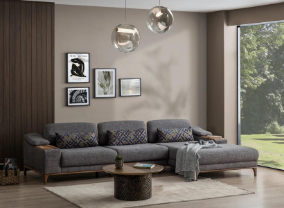 Living room Luxury Gray Corner sofa L-shape Upholstered furniture Textile Suite Modern Design